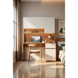 Avmpark Bondy Raflı Bilgisayar Masası Çekmeceli Kitaplıklı Led Işıklı Çalışma Masası Ceviz-Beyaz