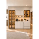 Avmpark Dolce 3 Kapaklı Kahve Köşesi+Çekmeceli Modül+2 Cam Kapaklı Çok Amaçlı Dolap Led Işıklı 208 cm vizon