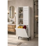 Avmpark Miero Düşer Kapaklı Kirli Sepetli Banyo Dolabı Çok Amaçlı Raflı Çamaşır Dolabı 180X60X42 cm - Beyaz