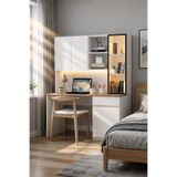 Avmpark Rustic Çalışma Masası Kitaplıklı Bilgisayar Masası Led Işıklı Çekmeceli Sepet Beyaz