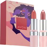 Avon Pembe Hydramatic Mat ve Işıltılı Ruj Seti Stick Nemlendirici Etkili İki Renkli Ürün