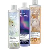Avon Senses Simply Luxurious Duş Jeli Seti 3×500 ml – Beyaz Şeftali & Vanilya, Menekşe & Ahududu, Beyaz Zambak, Yoğun Nemlendirme