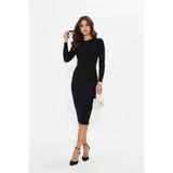 Avones Yarım Boğazlı Bodycon Uzun Kollu Fitilli Kaşkorse Mini Boy Elbise-Black