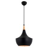 Avonni AV-4106-A7-BSY Siyah Boya Modern Avize E27 Metal Ahşap H: 90 cm, Ø: 40 cm