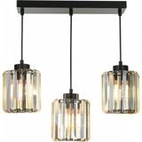 Avonni AV-7013-383-3S-BSY Siyah Boya Modern Avize E27 Metal Kristal H: 80 cm, WxD: 30x12 cm