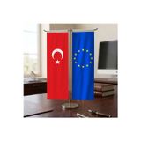 Avrupa Birliği ve Türkiye Bayrağı Kırlangıç T tipi Masa Bayrak Takımı