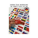 Avrupa Ülkeleri Bayrak Sticker Seti 50 Adet 5x3 cm Araç Laptop Valiz Kask Defter Kaliteli Etiket - Renkli