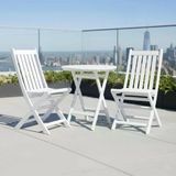 Avşa Ahşap Bahçe Takımı Beyaz - 70Lik Yuvarlak Masa + 3 Sandalye Katlanır Balkon Set