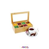 AVŞA Global Bambu Çay Kutusu 8 Bölmeli Kapaklı Bitki Çayı Saklama Kabı Kahverengi