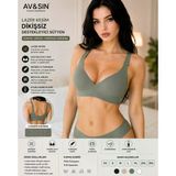 Av&Sın Dikişsiz Toparlayıcı Sütyen Push Up Destekli Ayarlanabilir Askılı Lazer Kesim Kadın Sütyen Haki Xl