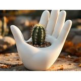 Avuç İçi Tasarımlı Dekoratif El Saksı - Modern Sukulent ve Kaktüs Çiçekliği, Sanatsal El Figürlü Duvar ve Masa Dekoru, Estetik Hediyelik Saksı - flower pot in the shape of a hand (beyaz)