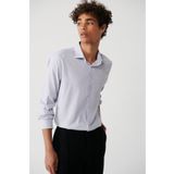 Avva A32Y2108 Gri Klasik Yaka Çizgili Travel Slim Fit Erkek Gömlek