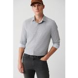 Avva A32Y2109 Gri Klasik Yaka Geometrik Baskılı Slim Fit Dar Kesim Travel Erkek Gömlek