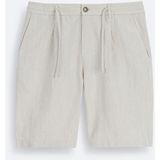 Avva B003731 Relaxed Fit Bej Beli Lastikli Keten Karışımlı Erkek Şort