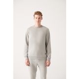 Avva E001017 Erkek Gri Bisiklet Yaka Içi Polarlı Düz Sweatshirt