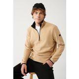 Avva E001068 Bej Yaka Fermuarlı Soft Touch Erkek Sweatshirt