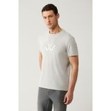 AVVA Erkek Açık Gri Bisiklet Yaka Baskılı Soft Touch Regular Fit T-shirt A41y1131