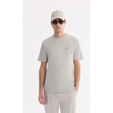 AVVA Erkek Açık Gri Bisiklet Yaka Bi-Stretch Kırışmaz Baskılı Regular Fit T-Shirt B001040 - 3XL