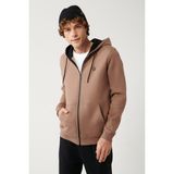 Avva Erkek Açık Kahverengi Kapüşonlu 3 İplik Şardonlu Fermuarlı Regular Fit Sweatshirt E001019