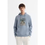 Avva Erkek Açık Mavi Regular Fit Kapüşonlu Pamuklu Baskılı Elastan Sweatshirt A42Y1321