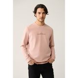 AVVA Erkek Açık Pembe Bisiklet Yaka İnterlok Baskılı Regular Fit Sweatshirt A41Y1246 - XS