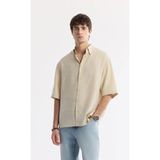 AVVA Erkek Bej Alttan Britli Yaka Modal Karışımlı Soft Touch Kısa Kollu Boxy Fit Gömlek A51Y2119 - 2XL