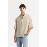 AVVA Erkek Bej Alttan Britli Yaka Modal Karışımlı Soft Touch Kısa Kollu Boxy Fit Gömlek A51Y2119 - XL