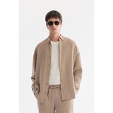 AVVA Erkek Bej Alttan Britli Yaka Nefes Alan Modal Karışımlı Soft Touch Oversize Fit Gömlek A61Y2168 - XS