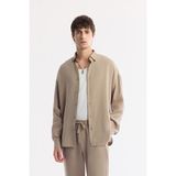 Avva Erkek Bej Alttan Britli Yaka Soft Touch Oversize Fit Gömlek A51Y2168 - 2XL