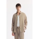 Avva Erkek Bej Alttan Britli Yaka Soft Touch Oversize Fit Gömlek A51Y2168 - XS