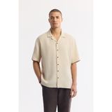 AVVA Erkek Bej Apaj Yaka %100 Keten Kısa Kollu Oversize Fit Gömlek A51Y2209 - 2XL