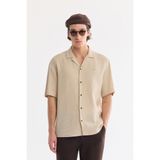 AVVA Erkek Bej Apaj Yaka %100 Keten Nefes Alan Kısa Kollu Comfort Fit Gömlek A61Y2209 - XL