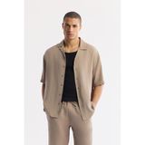 AVVA Erkek Bej Apaj Yaka Kısa Kollu Soft Touch Oversize Fit Gömlek A51Y2006 - 2XL