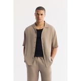 AVVA Erkek Bej Apaj Yaka Kısa Kollu Soft Touch Oversize Fit Gömlek A51Y2006 - 2XL