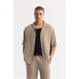 AVVA Erkek Bej Apaj Yaka Kısa Kollu Soft Touch Oversize Fit Gömlek A51Y2006