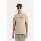 AVVA Erkek Bej Bisiklet Yaka Baskılı Bi-Stretch İnterlok Regular Fit T-shirt A61Y1061 - XS
