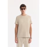 AVVA Erkek Bej Bisiklet Yaka Baskılı Bi-Stretch İnterlok Regular Fit T-shirt A61Y1068 - XL