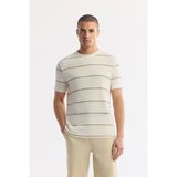 Avva Erkek Bej Bisiklet Yaka Çizgili Pamuklu Regular Fit T-Shirt A51Y1148 - 2XL