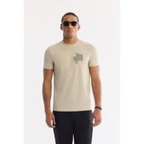 AVVA Erkek Bej Bisiklet Yaka Enjeksiyon Baskılı Bi-Stretch İnterlok Regular Fit T-shirt A61Y1136 - XL