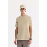 AVVA Erkek Bej Bisiklet Yaka Pamuklu Elastan Jakarlı Regular Fit T-Shirt A61Y1032