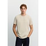AVVA Erkek Bej Bisiklet Yaka Parlak Rubber Baskılı Interlok Regular Fit T-Shirt A62Y1031