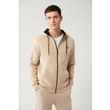 Avva Erkek Bej Kapüşonlu 3 İplik Şardonlu Fermuarlı Regular Fit Sweatshirt E001019
