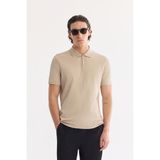 AVVA Erkek Bej Kıvrılmaz Polo Yaka Fermuarlı %100 Pamuk Regular Fit T-Shirt A61Y1038 - 2XL