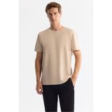 Avva Erkek Bej Regular Fit Bisiklet Yaka Baskılı Elastan T-Shirt A42Y1017