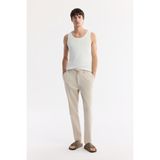 AVVA Erkek Bej Relaxed Fit Beli Bağcıklı Keten Karışımlı Chino Pantolon B003036 - 2XL - Bej - Bej