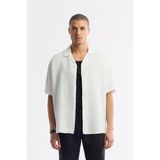 AVVA Erkek Beyaz Apaj Yaka %100 Keten Kısa Kollu Oversize Fit Gömlek A51Y2209