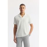Avva Erkek Beyaz Apaj Yaka Çizgili Jakarlı Elastan Regular Fit T-Shirt A51Y1145 - 2XL