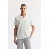 Avva Erkek Beyaz Apaj Yaka Çizgili Jakarlı Elastan Regular Fit T-Shirt A51Y1145 - XL