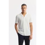 AVVA Erkek Beyaz Apaj Yaka Jakarlı Jersey Kısa Kollu Comfort Fit Gömlek A51Y2027 - XL