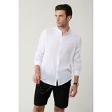 Avva Erkek Beyaz Hakim Yaka %100 Keten Comfort Fit Gömlek B002035 - XL
